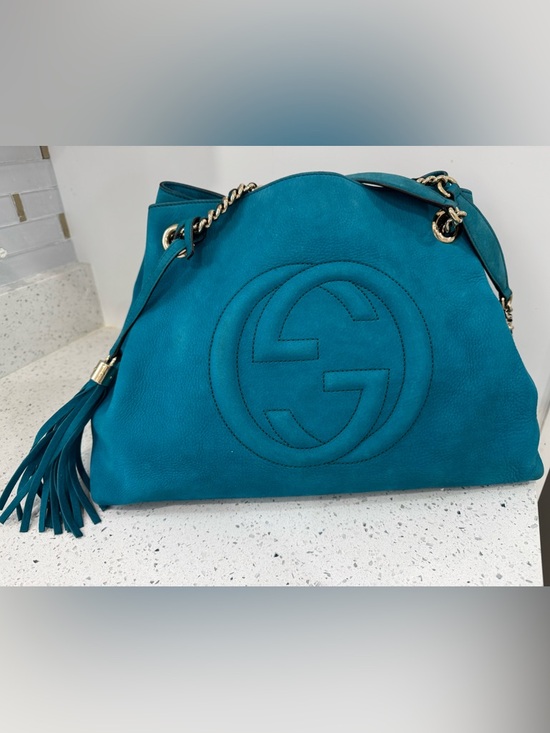 Gucci Handbags - Gucci Soho  Teal Leather Shoulder Bag with Gold Chain Strap
